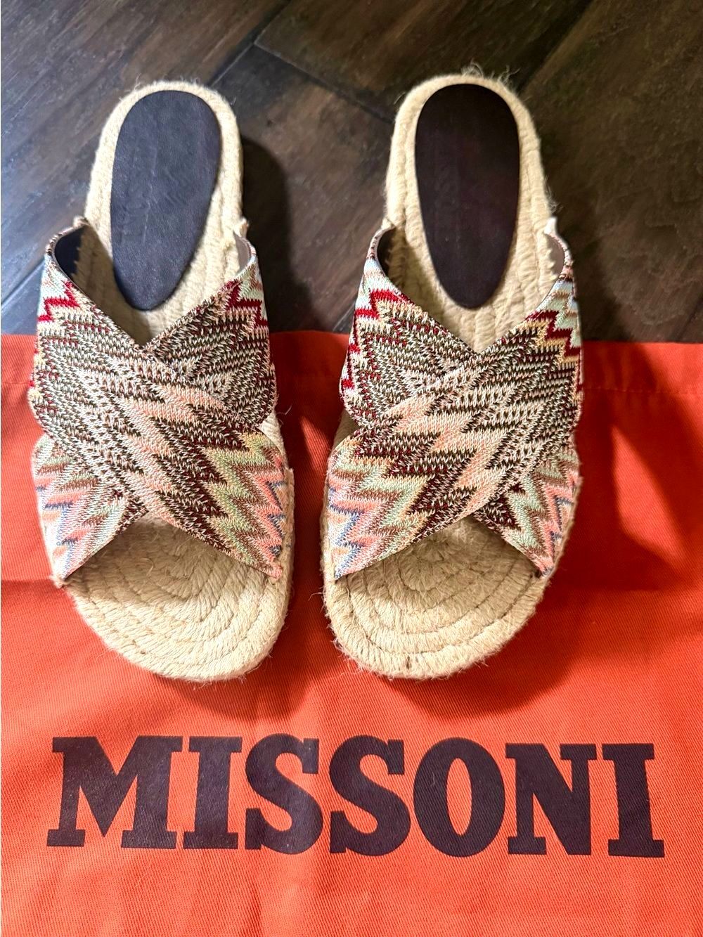 MISSONI Gorgeous Classic Zigzag Knit Espadrille Slides Sz 39 NIB $390!!